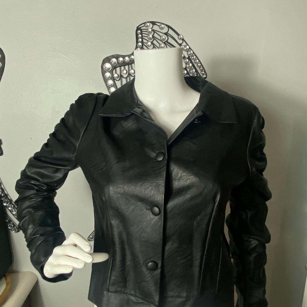 Venti6 Faux Leather Jacket with Buttons and Ruffled Sleeves, Size L - Picture 7 of 12